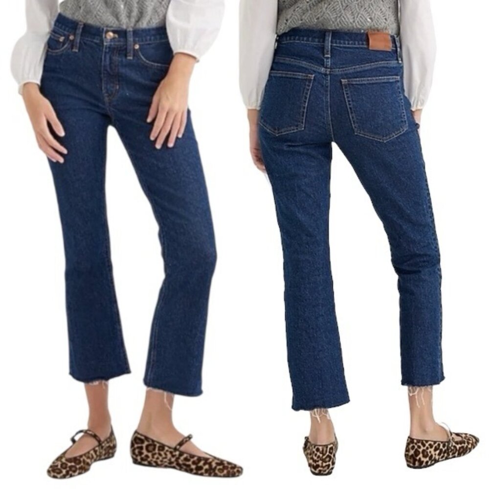 J.Crew Billie Demi Boot Crop Jeans Size 27 Dark Wash Frayed Hem Kicked Leg
